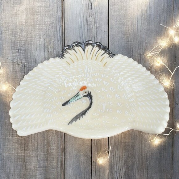 Vintage Japanese Ceramic Footed Crane 4inch Dish Plate Rare Set 3 Dishes Marked - Picture 2 of 16